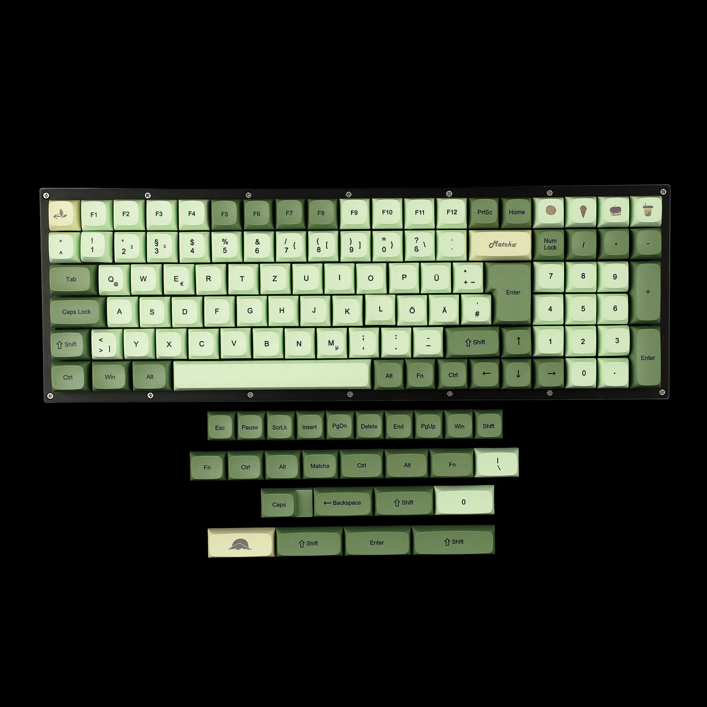 YMDK Matcha Theme ZDA Profile Keycap German French Spain ISO Keycaps（ Dye Sub PBT XDA V2 Support 104 96 87 61 KBD75 80 GK64 68 Keychron）