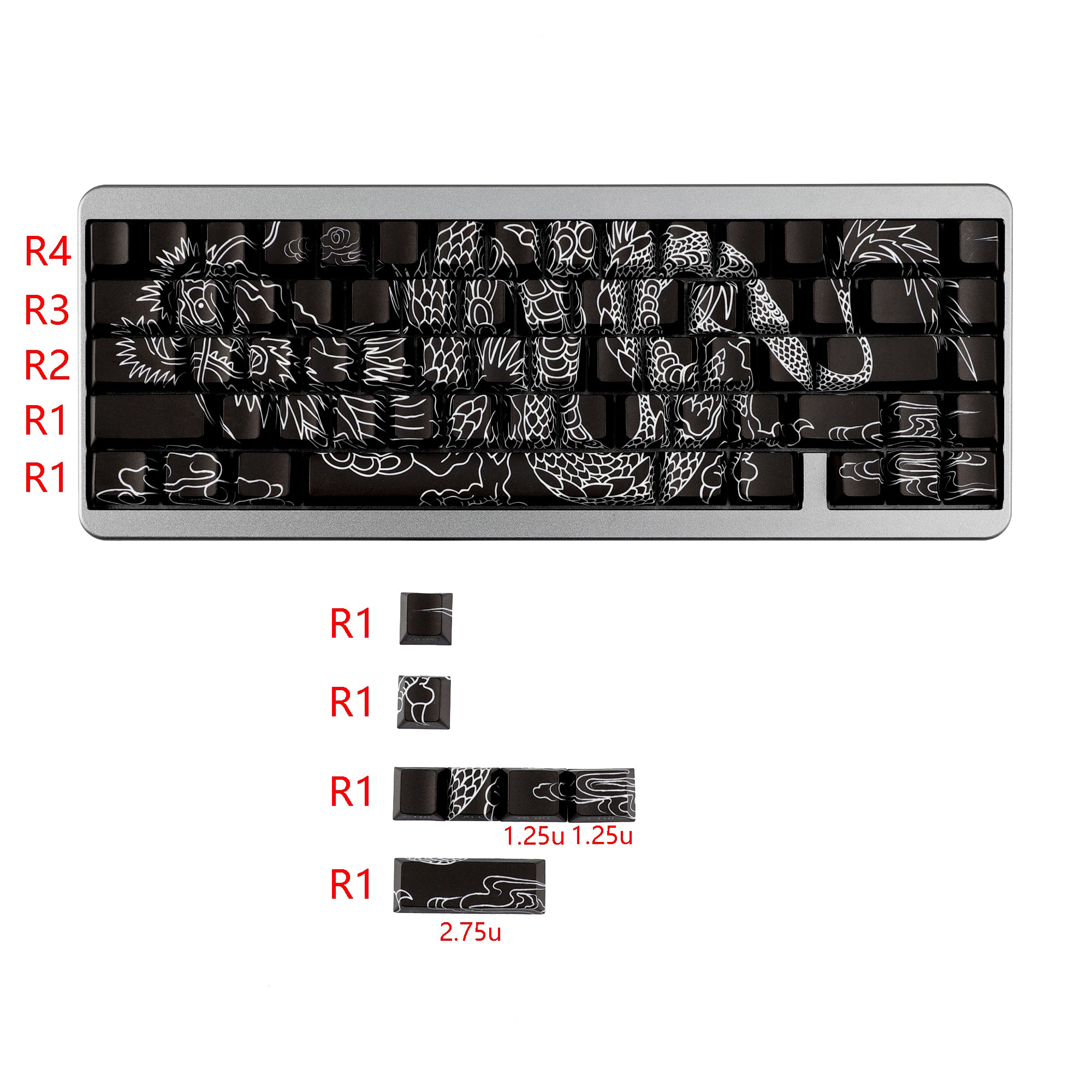 YMDK Chinese Dragon Theme Keycaps Full Set 78 keys Creative PBT Dye Su