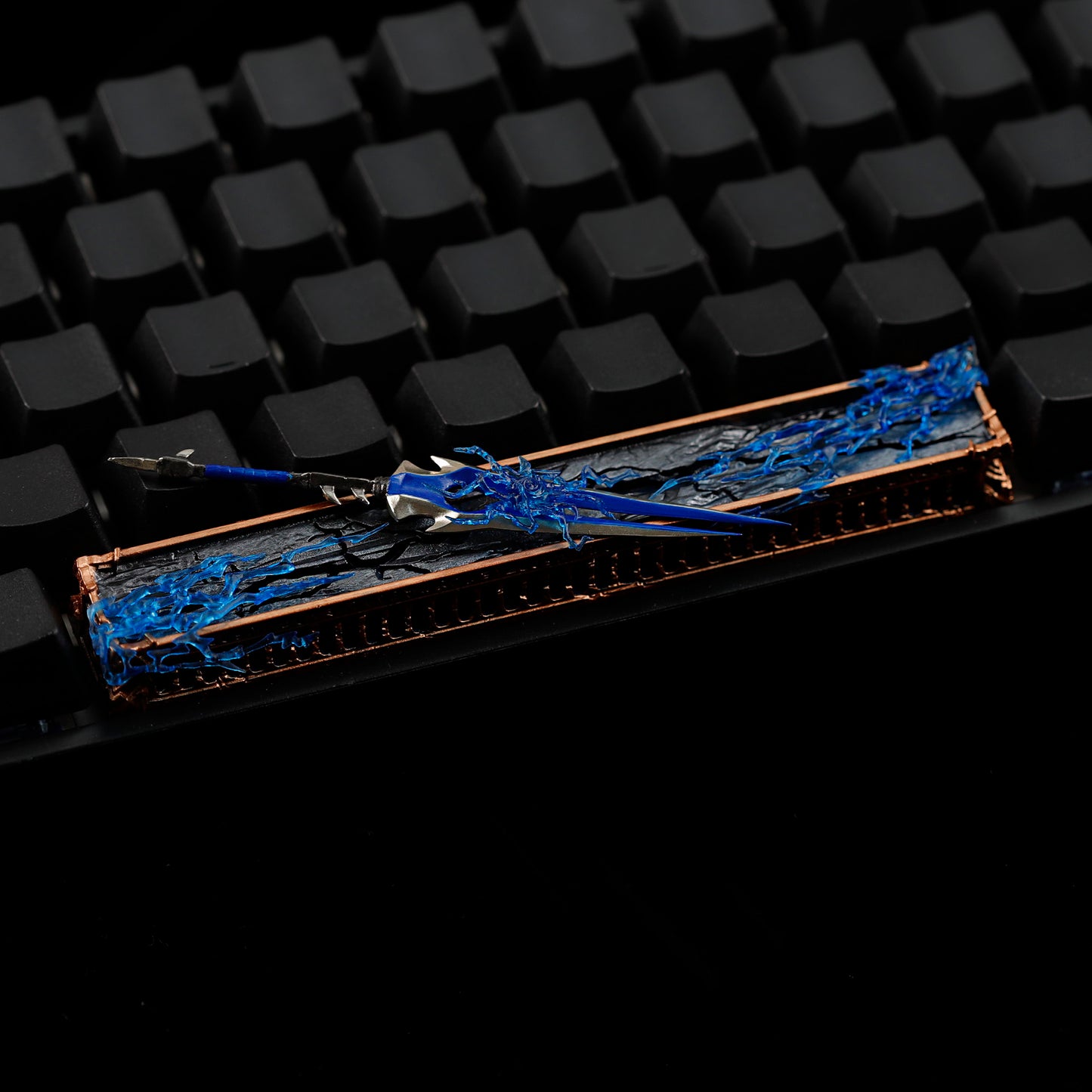 YMDK 6.25u Sparebar Key Detachable Blue Metal Sword Cool Unique Resin Material Personalized Keycaps for MX Mechanical Keyboards