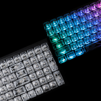 YMDK Transparent Diamond Keycaps Crystal Clear Key Caps 114 Pcs Unengraved PC for 68/75/87/98/104/108 MX Mechanical Keyboard