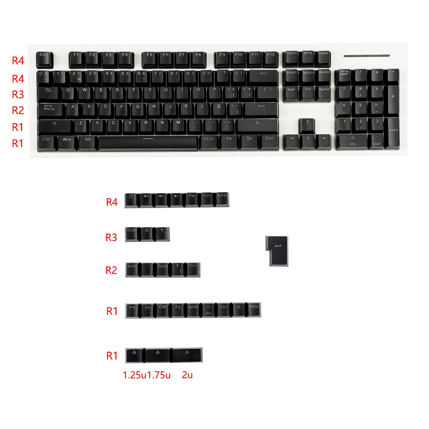 YMDK Minimalist Solid Color Backlit Spain Full Set 132 Key Double Shot OEM Profile for 68/75/87/98/104/108 MX Mechanical Keyboard