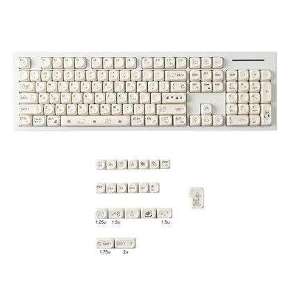 YMDK 124 Keys Milky White Cat Theme Keycap MOA Profile PBT Dye Sublimation Keycaps Top Print for 61/68/87/98/104/108 Layout MX Mechanical Keyboards