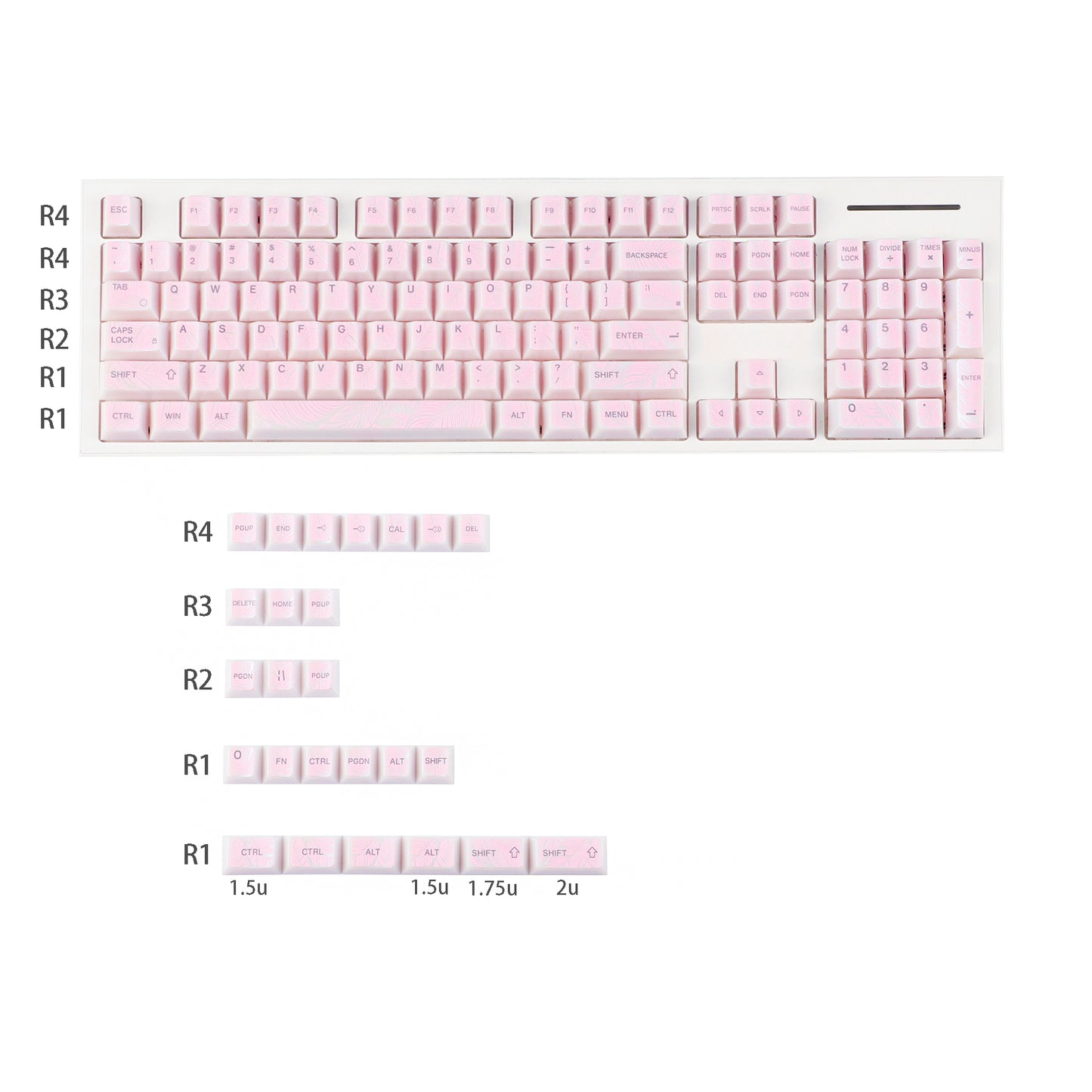 YMDK 129 Keys Sunny Feather Theme Pearlescent Cherry Profile ABS Top Print Keycaps for 61/84/87/104/108 MX Mechanical Keyboards