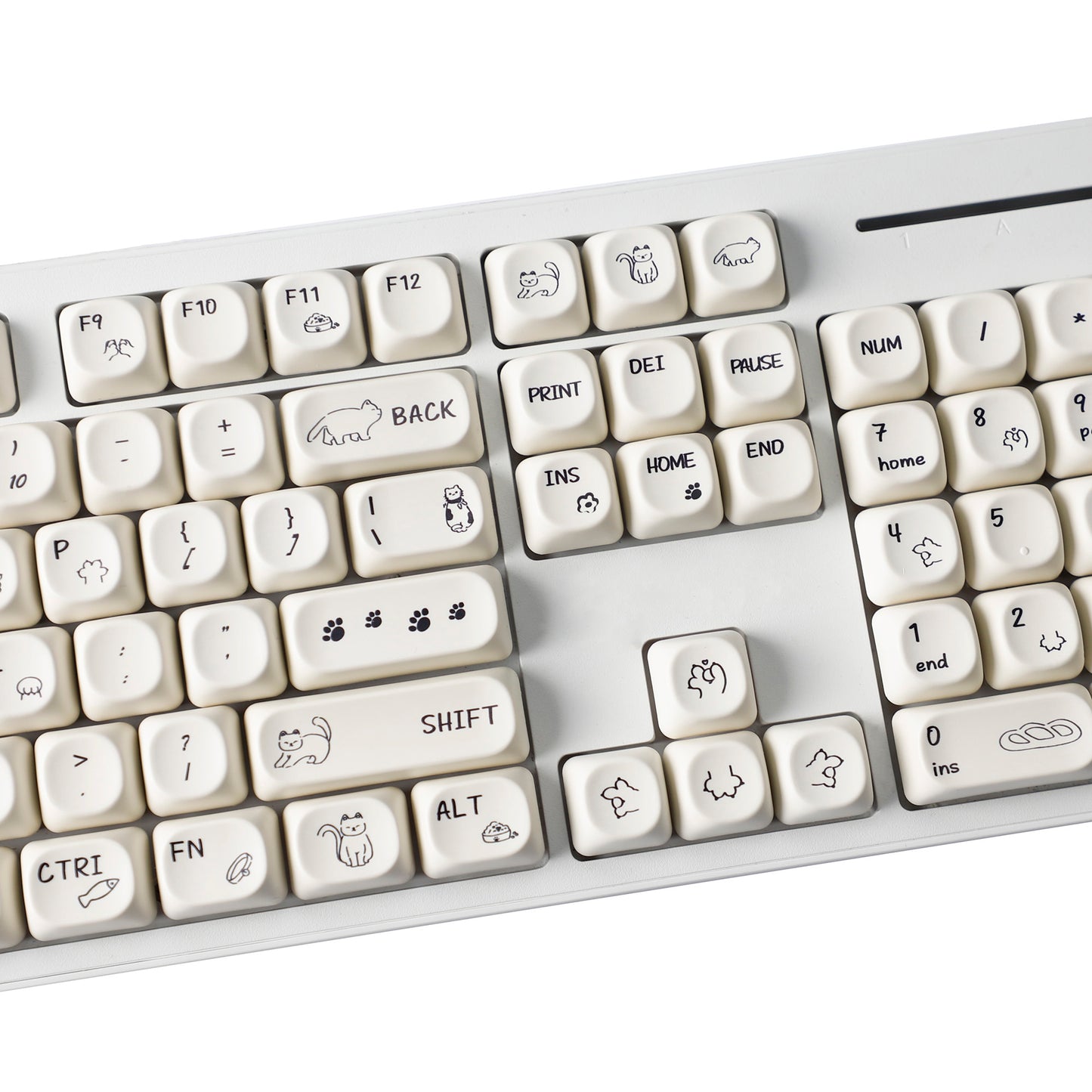 YMDK 124 Keys Milky White Cat Theme Keycap MOA Profile PBT Dye Sublimation Keycaps Top Print for 61/68/87/98/104/108 Layout MX Mechanical Keyboards
