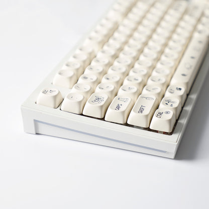 YMDK 124 Keys Milky White Cat Theme Keycap MOA Profile PBT Dye Sublimation Keycaps Top Print for 61/68/87/98/104/108 Layout MX Mechanical Keyboards