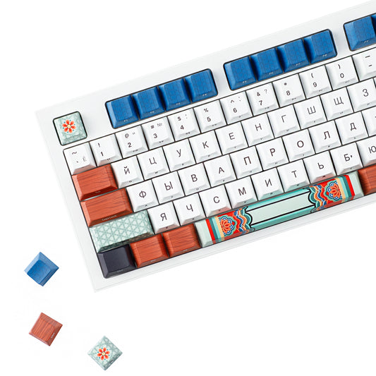 YMDK 139 keys Retro Vase Style Japanese Russian Keycaps PBT Dye Sub Cherry Profile Top Side Printing Custom Key Caps for 61/75/87/98/100/104 MX Mechanical Keyboard