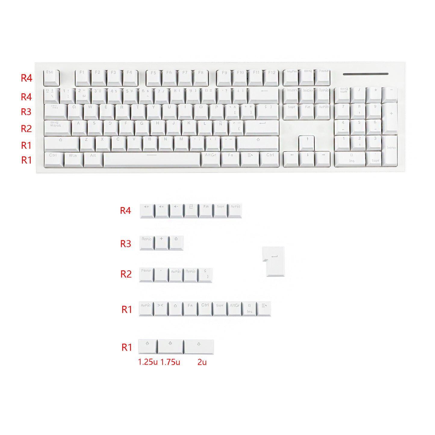 YMDK Minimalist Solid Color Backlit Spain Full Set 132 Key Double Shot OEM Profile for 68/75/87/98/104/108 MX Mechanical Keyboard