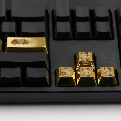 YMDK Metal Gold Playing Card Themed Cool Poker Unique Arrow Keys Enter 2.25u Personalized Cherry Keycaps for MX Mechanical Keyboards