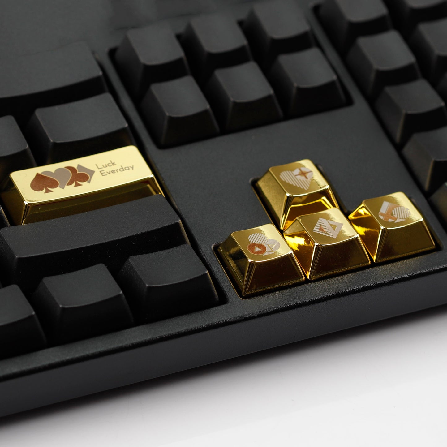 YMDK Metal Gold Playing Card Themed Cool Poker Unique Arrow Keys Enter 2.25u Personalized Cherry Keycaps for MX Mechanical Keyboards