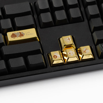 YMDK Metal Gold Playing Card Themed Cool Poker Unique Arrow Keys Enter 2.25u Personalized Cherry Keycaps for MX Mechanical Keyboards
