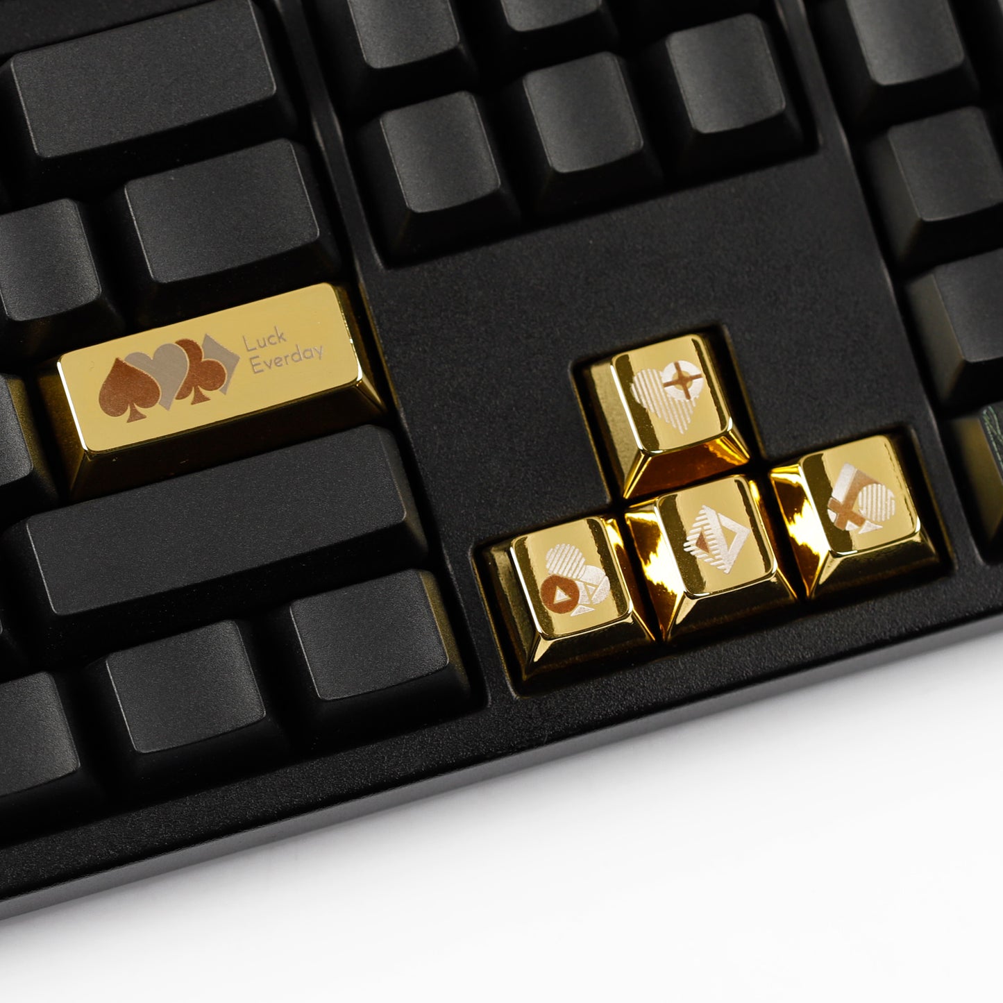 YMDK Metal Gold Playing Card Themed Cool Poker Unique Arrow Keys Enter 2.25u Personalized Cherry Keycaps for MX Mechanical Keyboards