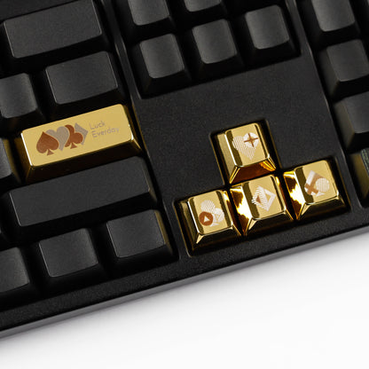YMDK Metal Gold Playing Card Themed Cool Poker Unique Arrow Keys Enter 2.25u Personalized Cherry Keycaps for MX Mechanical Keyboards