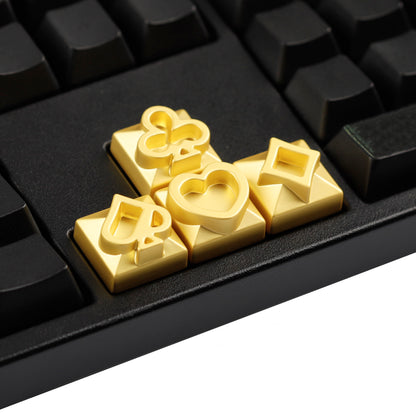 4pcs Metal Playing Card Themed Poker Keycaps Matte Gold Arrow Keys Electroplated Personalized Keycap for MX Mechanical Keyboard