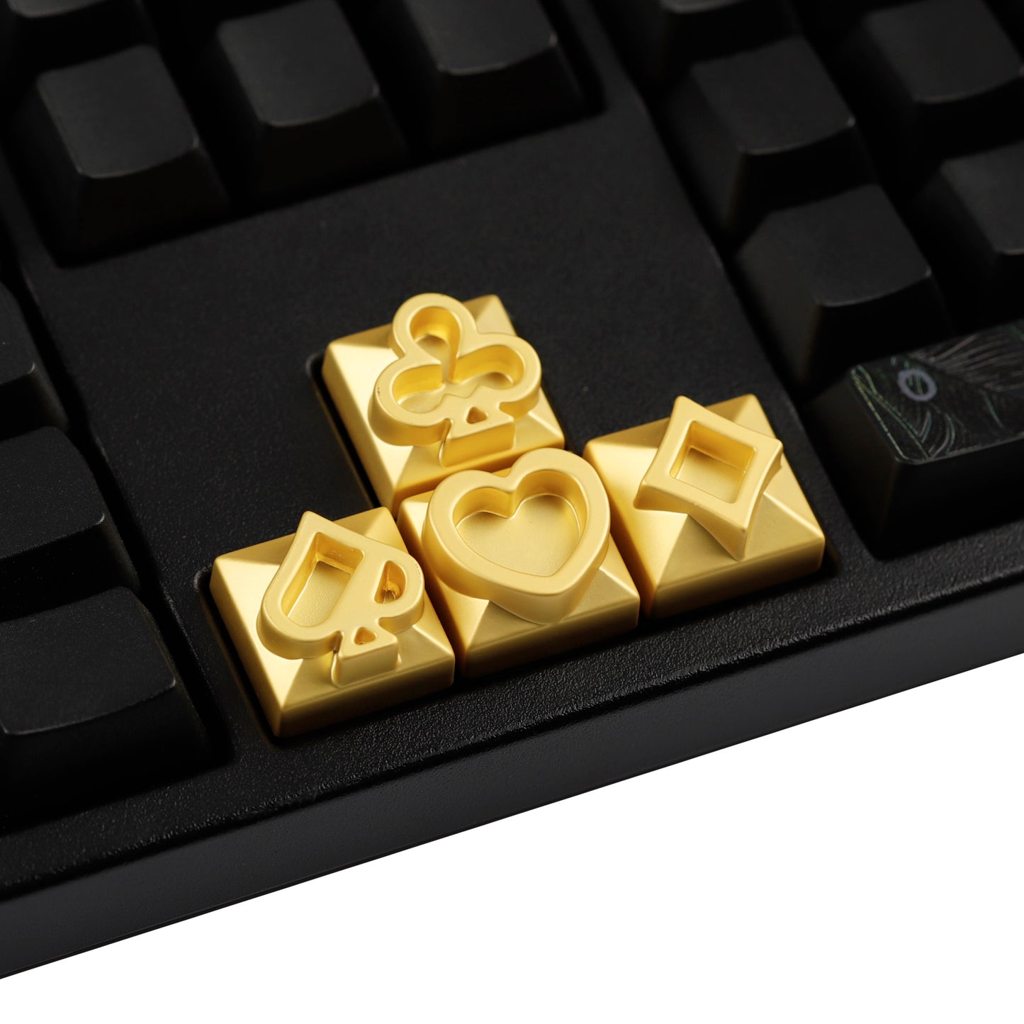 4pcs Metal Playing Card Themed Poker Keycaps Matte Gold Arrow Keys Electroplated Personalized Keycap for MX Mechanical Keyboard
