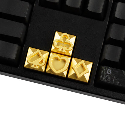 4pcs Metal Playing Card Themed Poker Keycaps Matte Gold Arrow Keys Electroplated Personalized Keycap for MX Mechanical Keyboard