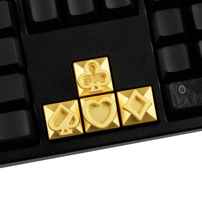 4pcs Metal Playing Card Themed Poker Keycaps Matte Gold Arrow Keys Electroplated Personalized Keycap for MX Mechanical Keyboard