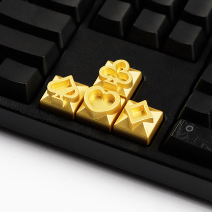 4pcs Metal Playing Card Themed Poker Keycaps Matte Gold Arrow Keys Electroplated Personalized Keycap for MX Mechanical Keyboard