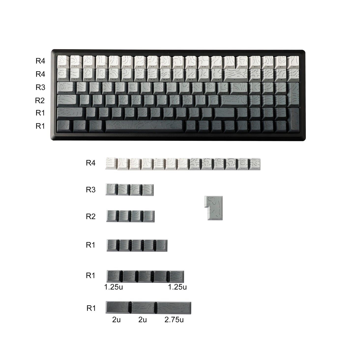 YMDK 135 Keys Color Contour Lines Personality Double Shot Side-lit Dye Sub PBT Cherry Profile Keycap for Most MX Mechanical Keyboard