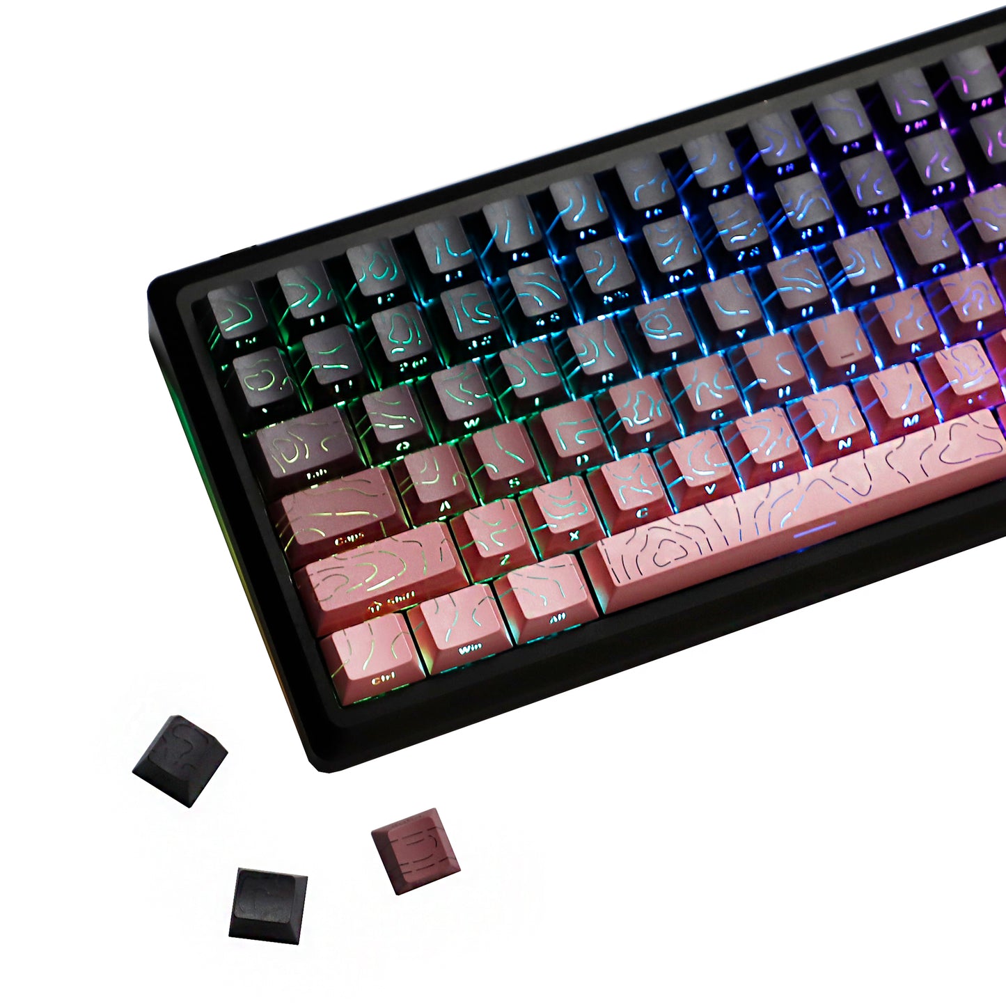 YMDK 135 Keys Color Contour Lines Personality Double Shot Side-lit Dye Sub PBT Cherry Profile Keycap for Most MX Mechanical Keyboard