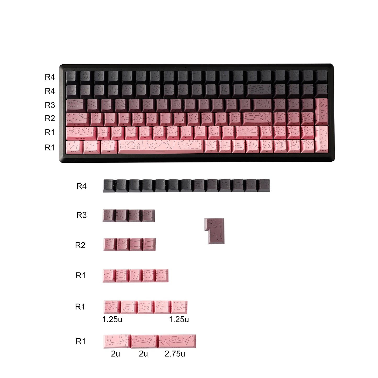 YMDK 135 Keys Color Contour Lines Personality Double Shot Side-lit Dye Sub PBT Cherry Profile Keycap for Most MX Mechanical Keyboard
