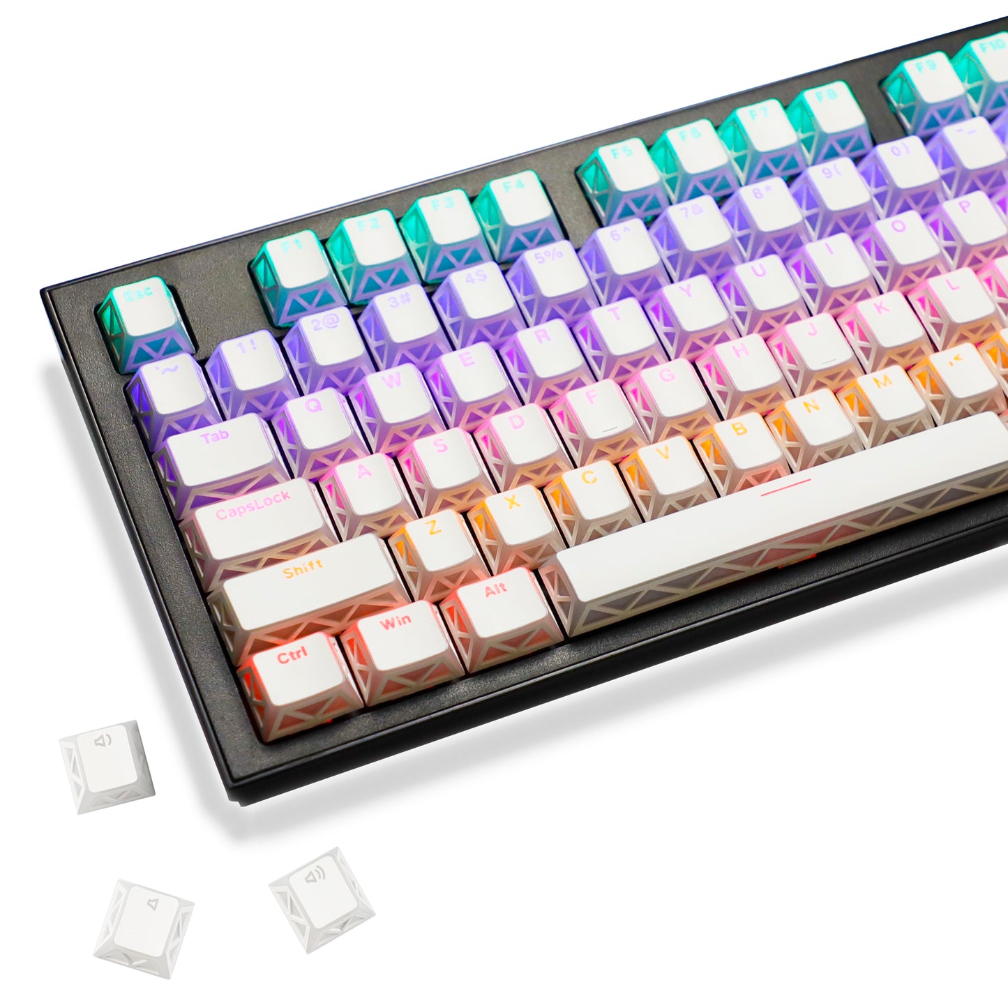YMDK 130 Keys Imperial Light Theme White Backlit Shine Through Cherry Profile Keycaps for 68/75/87/98/104/108 MX Mechanical Keyboards