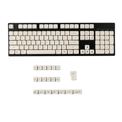 YMDK 124 Keys Milky White Cat Theme Keycap MOA Profile PBT Dye Sublimation Keycaps Top Print for 61/68/87/98/104/108 Layout MX Mechanical Keyboards