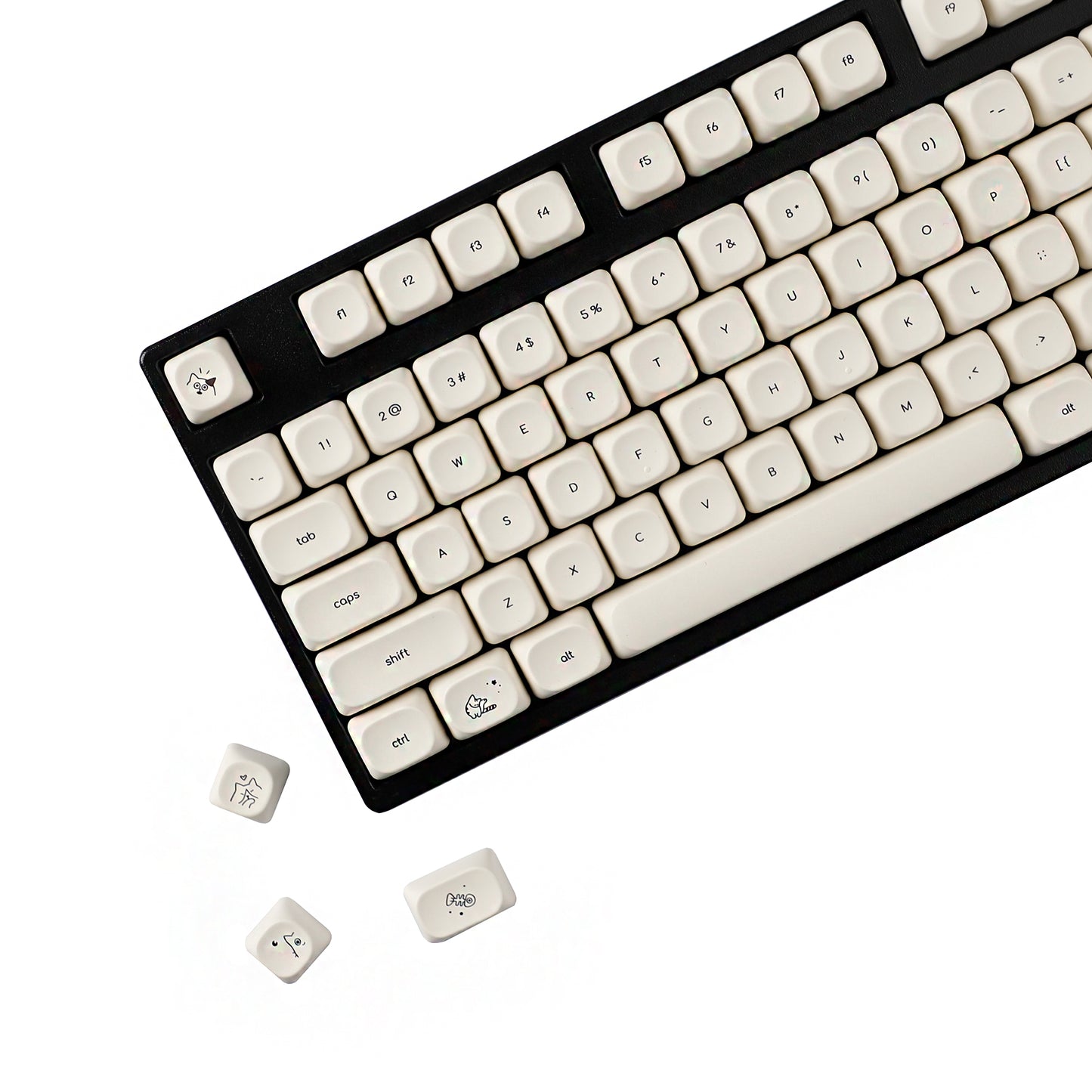 YMDK 124 Keys Milky White Cat Theme Keycap MOA Profile PBT Dye Sublimation Keycaps Top Print for 61/68/87/98/104/108 Layout MX Mechanical Keyboards