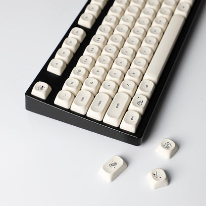 YMDK 124 Keys Milky White Cat Theme Keycap MOA Profile PBT Dye Sublimation Keycaps Top Print for 61/68/87/98/104/108 Layout MX Mechanical Keyboards