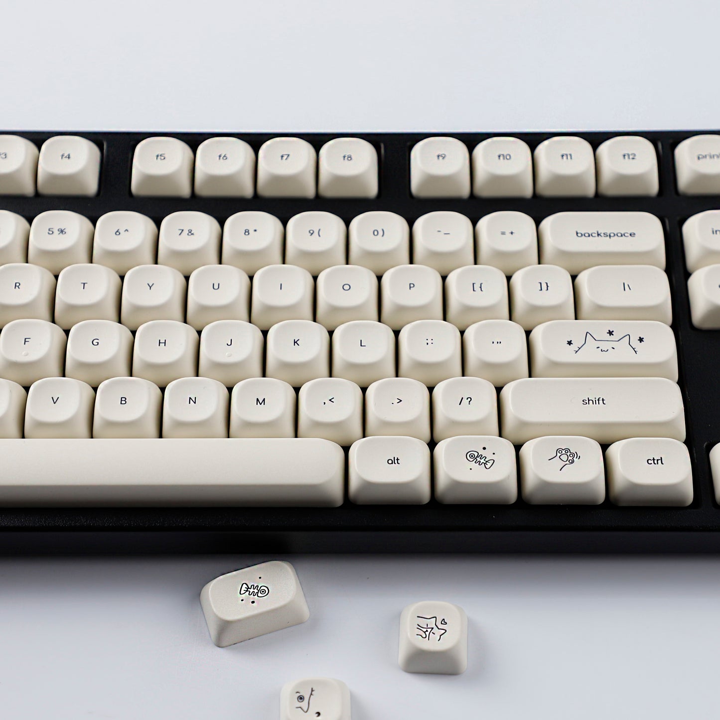 YMDK 124 Keys Milky White Cat Theme Keycap MOA Profile PBT Dye Sublimation Keycaps Top Print for 61/68/87/98/104/108 Layout MX Mechanical Keyboards