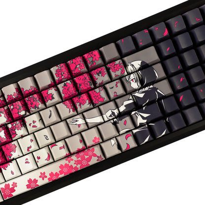 YMDK 131 Raven Sakura Keycap Cherry Profile Double Shot Sidelit Shine Through PBT Keycaps for 65/75/87/98/100/104 MX Mechanical Keyboard