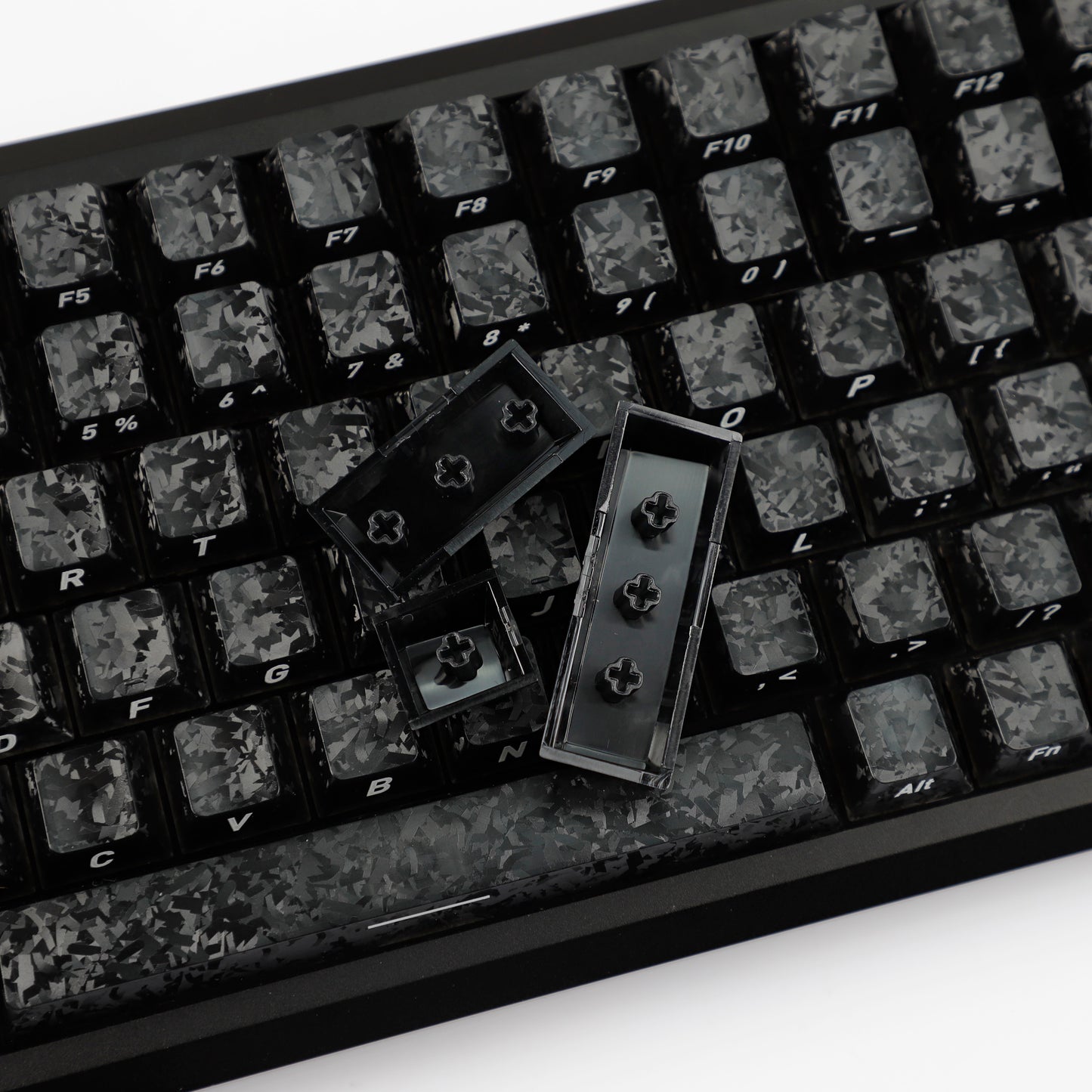 YMDK Carbon Fiber Texture 119 Key Side Printed Shine Through Keycaps for 61/64/68/84/87/96/108-Key MX Mechanical Keyboards