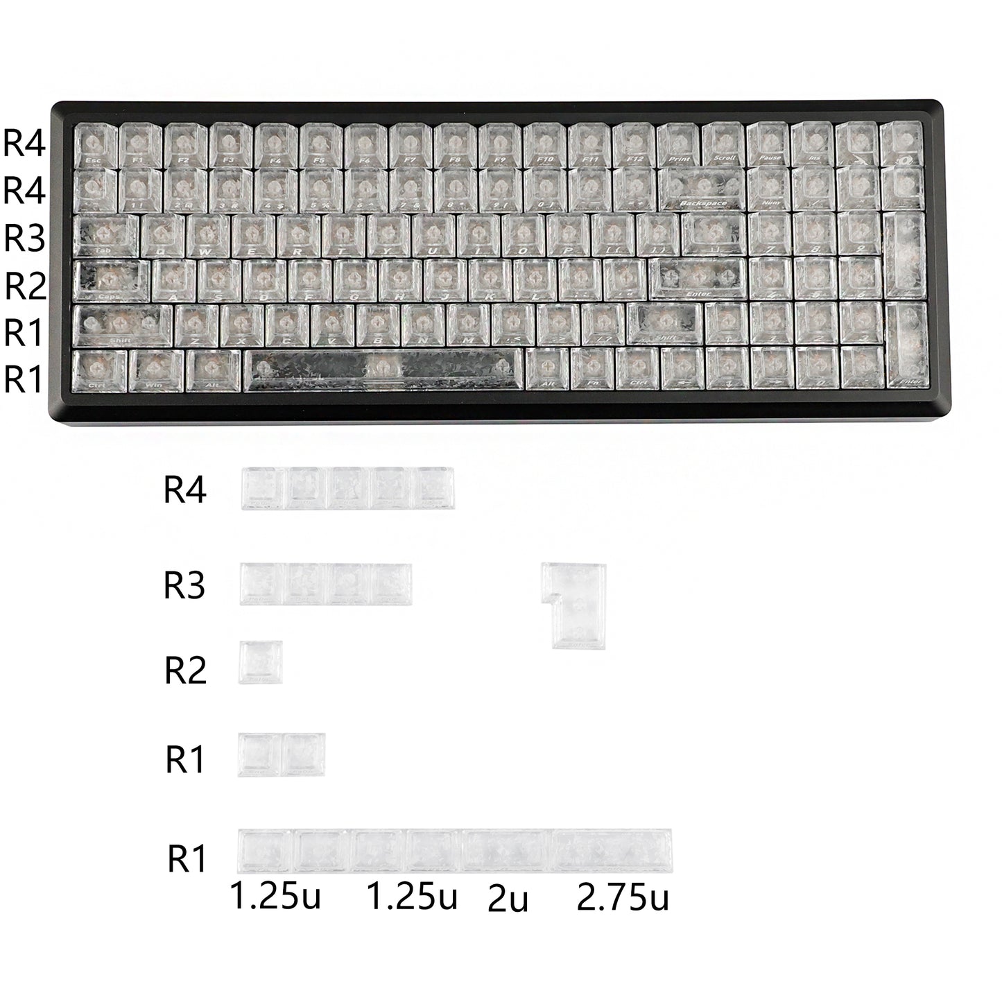 YMDK Carbon Fiber Texture 119 Key Side Printed Shine Through Keycaps for 61/64/68/84/87/96/108-Key MX Mechanical Keyboards