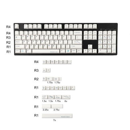 YMDK 131 Keys Minimalist Ocean Theme Keycaps Top Print PBT Dye Sub Cherry Profile Keycap for 75/87/98/104/108 MX Mechanical Keyboard