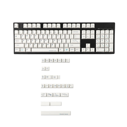 YMDK 131 Keys Minimalist Ocean Theme Keycaps Top Print PBT Dye Sub Cherry Profile Keycap for 75/87/98/104/108 MX Mechanical Keyboard