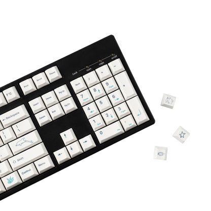 YMDK 131 Keys Minimalist Ocean Theme Keycaps Top Print PBT Dye Sub Cherry Profile Keycap for 75/87/98/104/108 MX Mechanical Keyboard