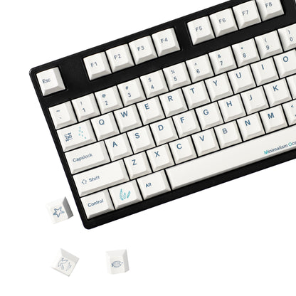YMDK 131 Keys Minimalist Ocean Theme Keycaps Top Print PBT Dye Sub Cherry Profile Keycap for 75/87/98/104/108 MX Mechanical Keyboard