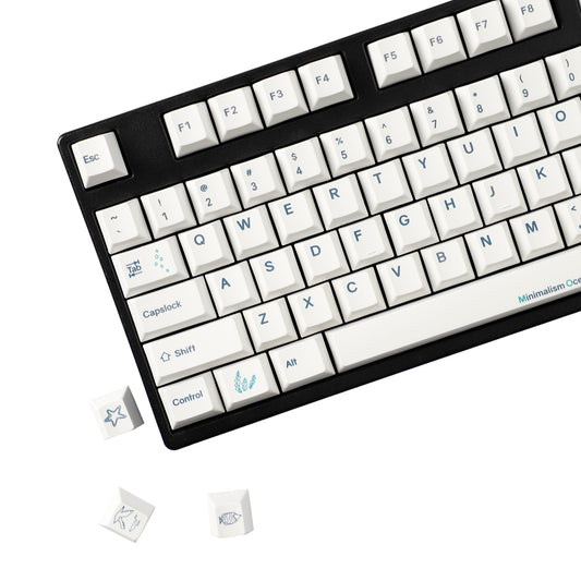 YMDK 131 Keys Minimalist Ocean Theme Keycaps Top Print PBT Dye Sub Cherry Profile Keycap for 75/87/98/104/108 MX Mechanical Keyboard