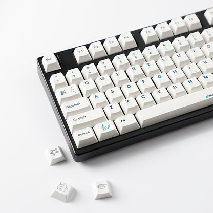 YMDK 131 Keys Minimalist Ocean Theme Keycaps Top Print PBT Dye Sub Cherry Profile Keycap for 75/87/98/104/108 MX Mechanical Keyboard