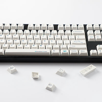 YMDK 131 Keys Minimalist Ocean Theme Keycaps Top Print PBT Dye Sub Cherry Profile Keycap for 75/87/98/104/108 MX Mechanical Keyboard