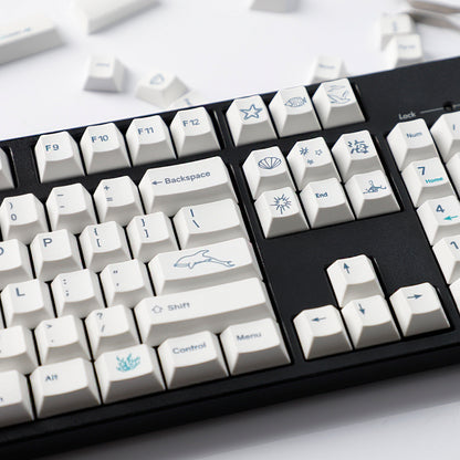 YMDK 131 Keys Minimalist Ocean Theme Keycaps Top Print PBT Dye Sub Cherry Profile Keycap for 75/87/98/104/108 MX Mechanical Keyboard