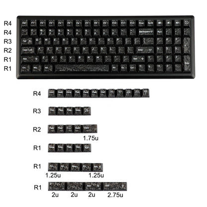 YMDK 136 Keys Carbon Fiber Texture Keycap Black White UV Top Print Shine Through Cherrry Profile Keycaps for MX Mechanical Keyboards
