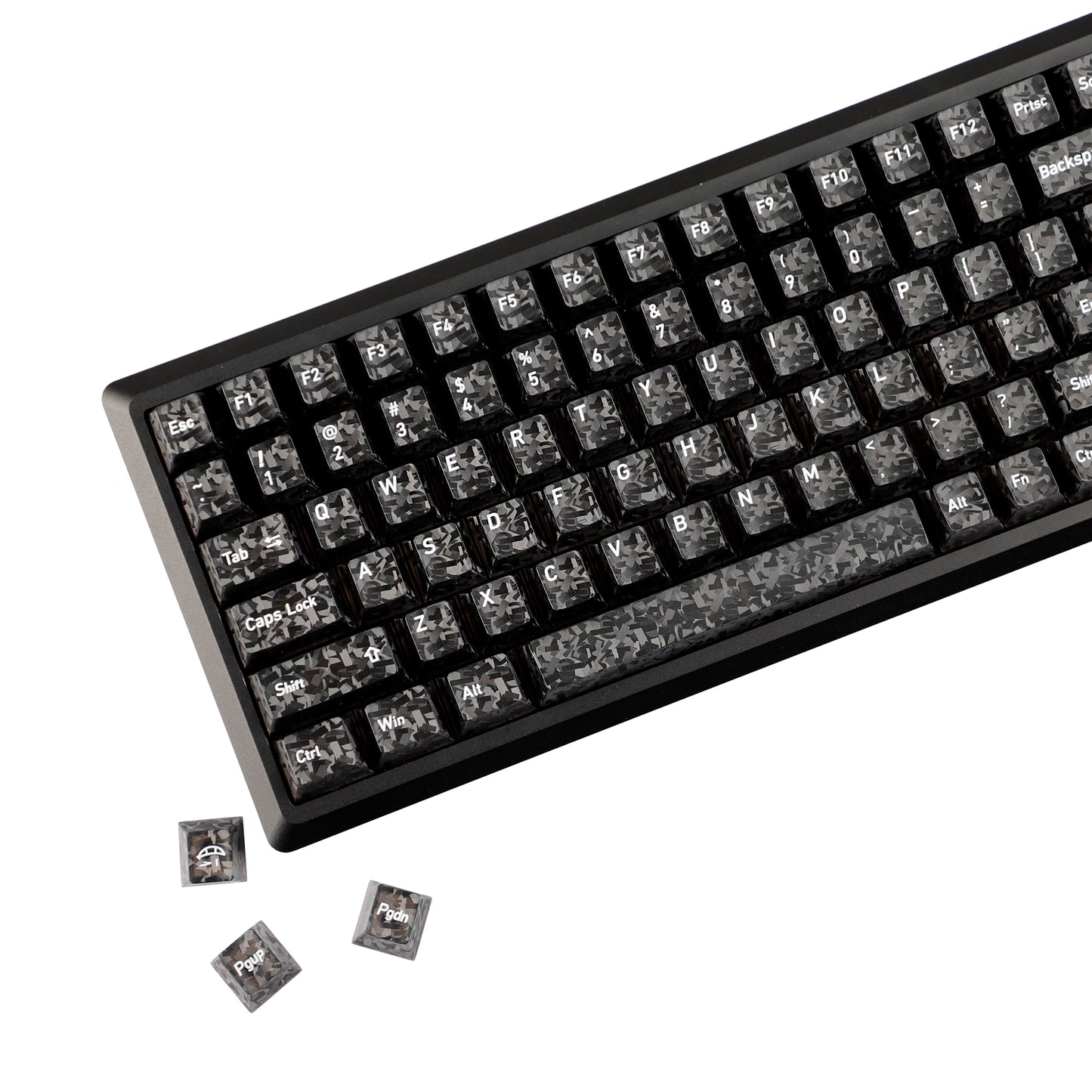 YMDK 136 Keys Carbon Fiber Texture Keycap Black White UV Top Print Shine Through Cherrry Profile Keycaps for MX Mechanical Keyboards