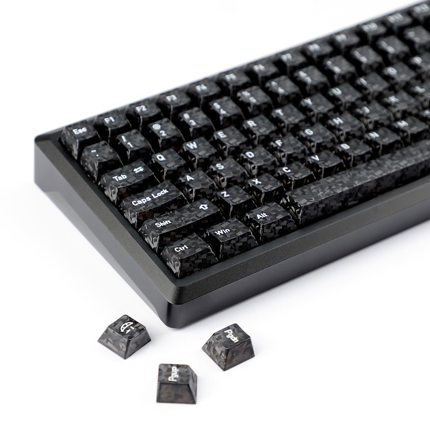 YMDK 136 Keys Carbon Fiber Texture Keycap Black White UV Top Print Shine Through Cherrry Profile Keycaps for MX Mechanical Keyboards