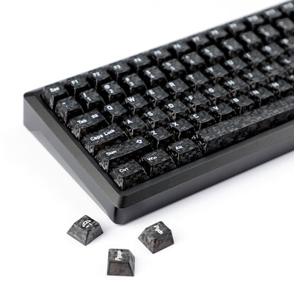 YMDK 136 Keys Carbon Fiber Texture Keycap Black White UV Top Print Shine Through Cherrry Profile Keycaps for MX Mechanical Keyboards