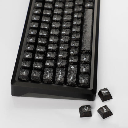 YMDK 136 Keys Carbon Fiber Texture Keycap Black White UV Top Print Shine Through Cherrry Profile Keycaps for MX Mechanical Keyboards