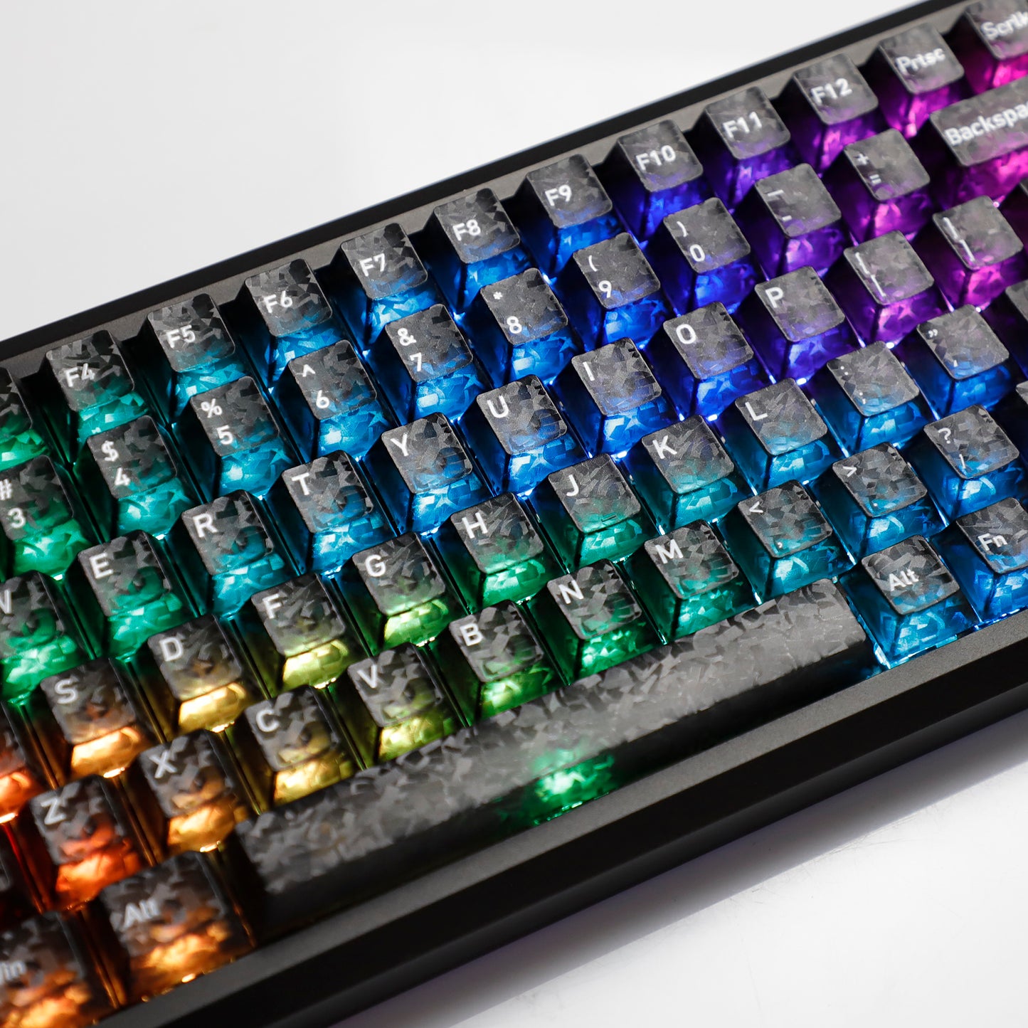 YMDK 136 Keys Carbon Fiber Texture Keycap Black White UV Top Print Shine Through Cherrry Profile Keycaps for MX Mechanical Keyboards