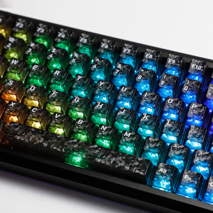 YMDK 136 Keys Carbon Fiber Texture Keycap Black White UV Top Print Shine Through Cherrry Profile Keycaps for MX Mechanical Keyboards