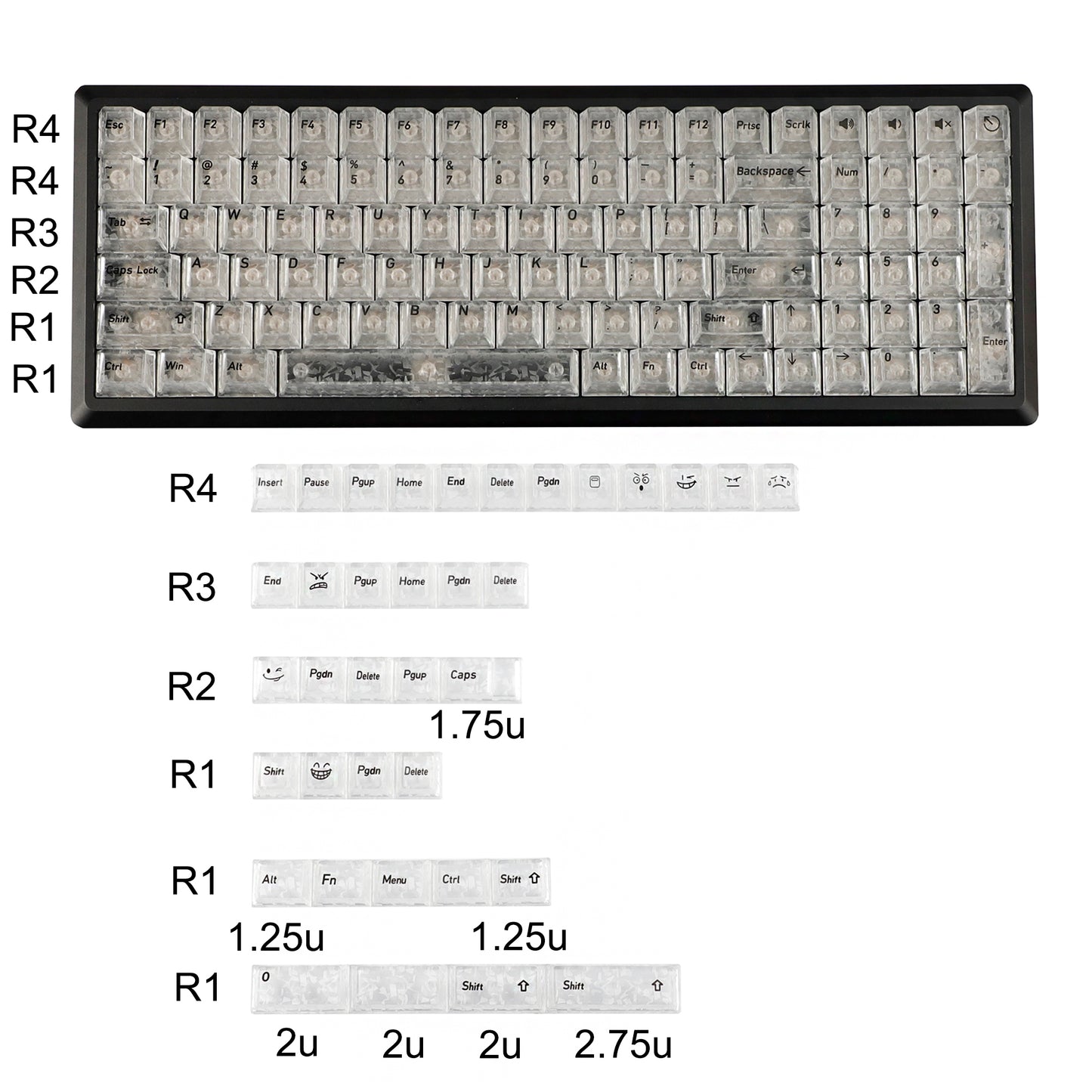YMDK 136 Keys Carbon Fiber Texture Keycap Black White UV Top Print Shine Through Cherrry Profile Keycaps for MX Mechanical Keyboards