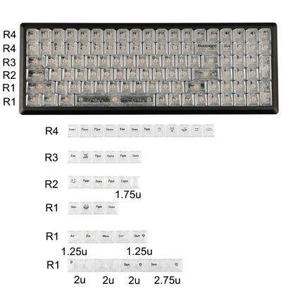 YMDK 136 Keys Carbon Fiber Texture Keycap Black White UV Top Print Shine Through Cherrry Profile Keycaps for MX Mechanical Keyboards
