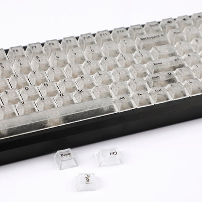 YMDK 136 Keys Carbon Fiber Texture Keycap Black White UV Top Print Shine Through Cherrry Profile Keycaps for MX Mechanical Keyboards
